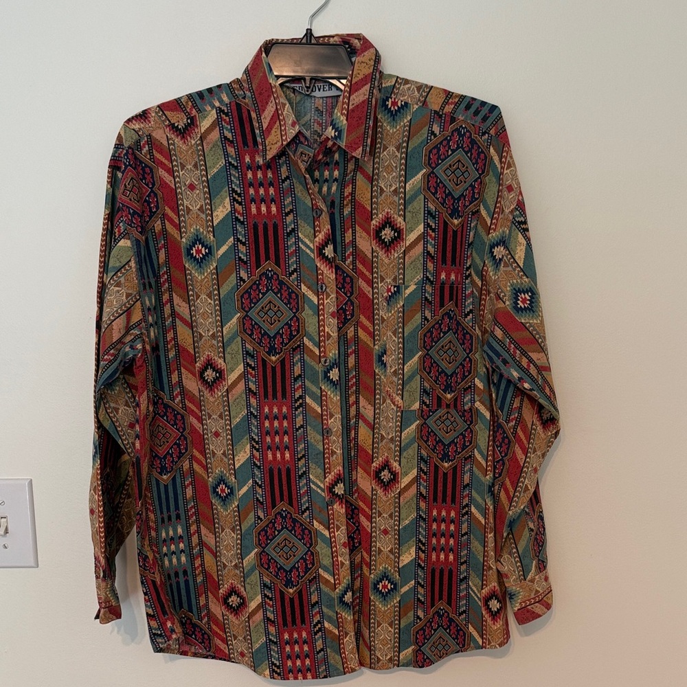 Vintage Red Rover Colorful Geometric Pattern Shirt